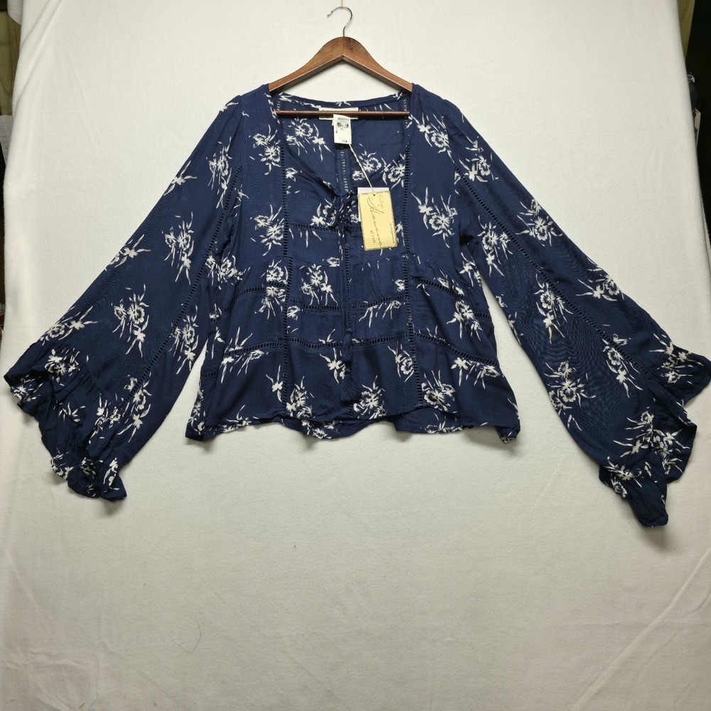 Vintage Havana Women's Blue Boho Floral Print Blouse Size Medium NWT